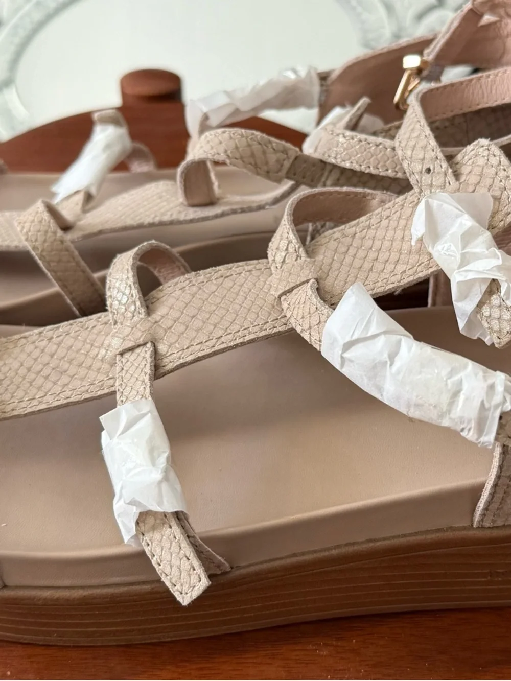 Donald J. Pliner Taupe Textured Strappy Gladiator Sandals - Picture 2 of 5